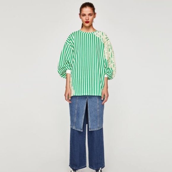 Zara Tops - Zara Oversized top shirt White Green size S